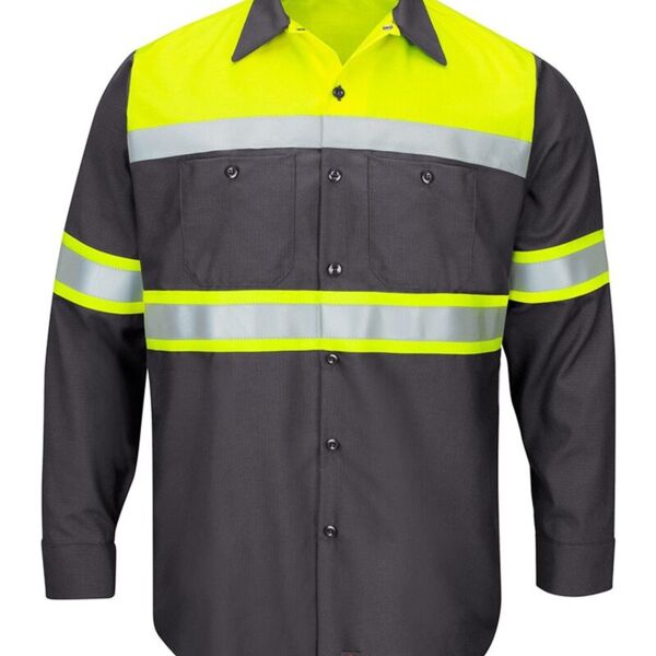 Men's Tall Hi-Visibility Colorblock Ripstop Long Sleeve Work Shirt Thumbnail