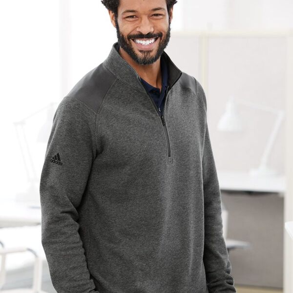 Heathered Quarter-Zip Pullover with Colorblocked Shoulders Thumbnail